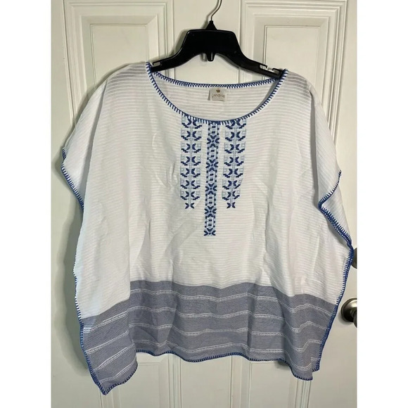 NEW J. MARIE Kim Poncho Shirt Size Medium Women’s Embroidered 100% Cotton - Picture 4 of 9